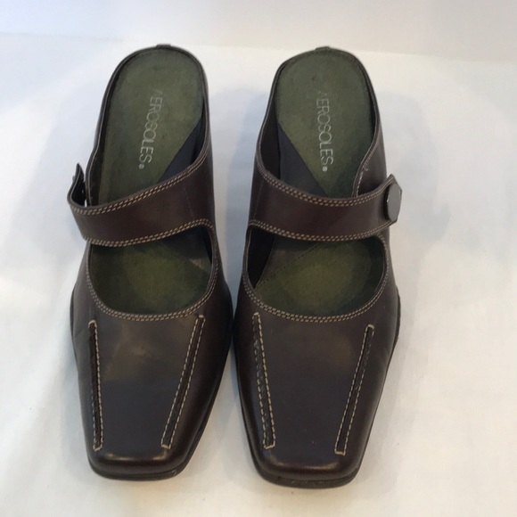 AEROSOLES leather sugar snap heeled open heel shoe - Picture 3 of 8